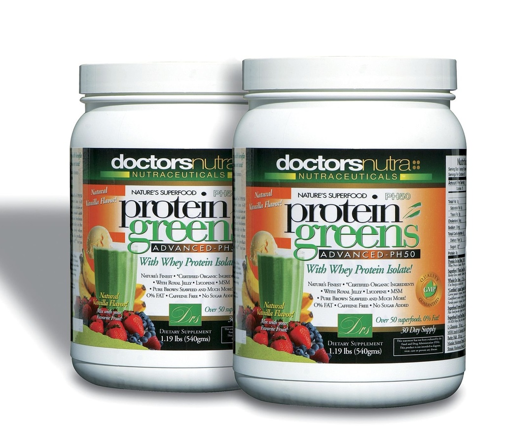 (Pack of 2) PH50 Protein Greens Drink with Certified Organic Ingredients by Doctors Nutra Nutraceuticals, 1.19 Punta (540 Gram) 50 Superfoods, Dgestive Enzymes, Natural Vanilla Flavor