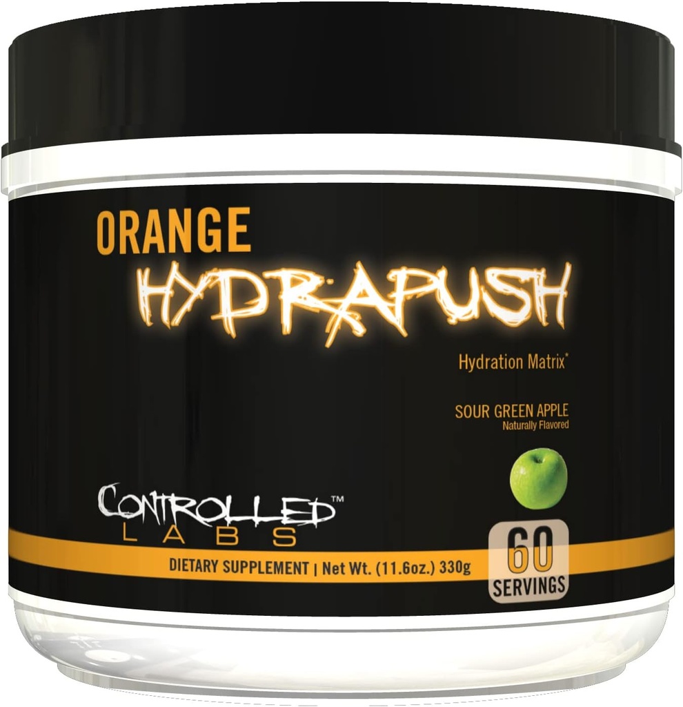 Controlled LABS Orange HydraPush Electrolyte Powder, 60 tarjoilut - Advanced Hydrating Recovery - Coconut Water & Tauriini - Boost Energy & Increase Endurance (Sour Green Apple)