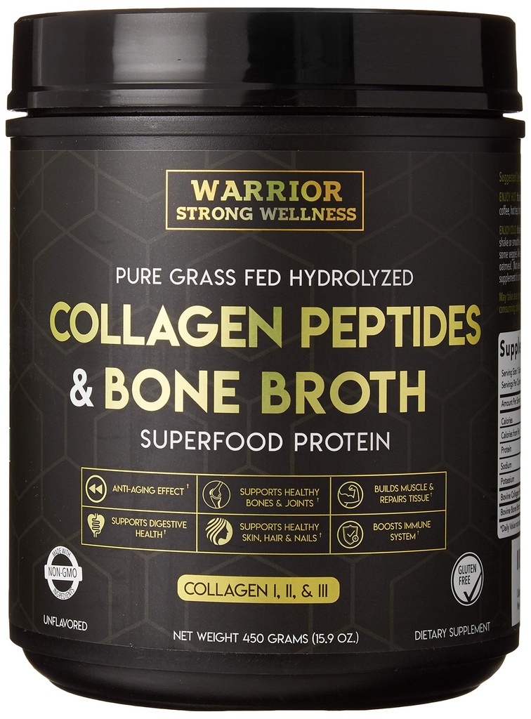 Premium Collagen Peptides Bone Broth Powder: Grass Fed Hydrolysed Collagen Boost terveelle iholle, kynnet, hiukset, nivelet, lihakset, luut, digestio, Keto Friendly, Unmakuinen