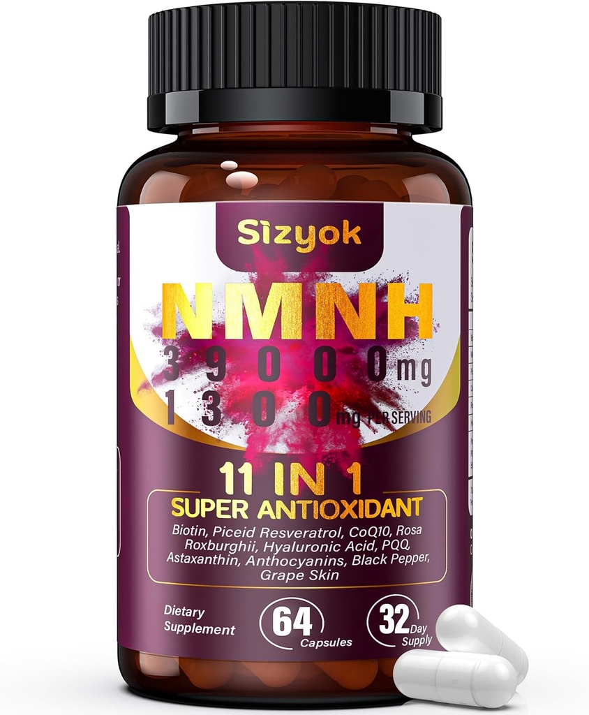 NMNH-lisä (Dihydronikotinamidi Mononukleotidi) 600 mg, NAD Täydennys Resveratrol, CoQ10, Biotin & Hyaluronic Acid