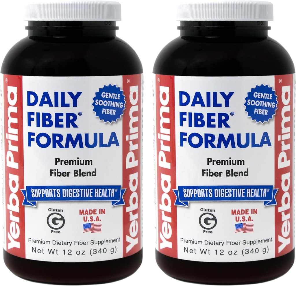 Yerba Prima Daily Fiber Formelpulver - 12 oz (Pack of 2) - Löslig & Olöslig Dietary Fiber Supplement - Colon Cleanse - Gut Health - Vegan, Non-GMO, Gluten-Free