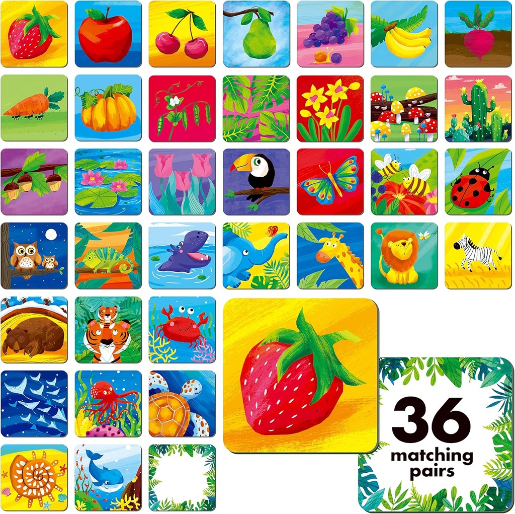 Muisti yhteensopiva peli, 72 PCS Luonto teema Matching kortit toddlers 36 parit muisti kortit esikoulu 4 5 6 vuotta vanha