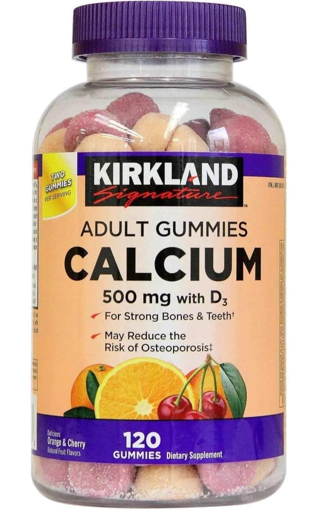 Kirkland Signature Chewable Calcium med vitamin D3 Adult Gummies, 120 ct x 1 flaska