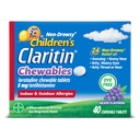 Claritin Children's Allergy Medicine, 24-timmars Non-Drowsy Loratadine 5mg Chewable Tablet, Antihistamin för barnåldrar 2 år och äldre, Grape smaksatt, 40 tabletter