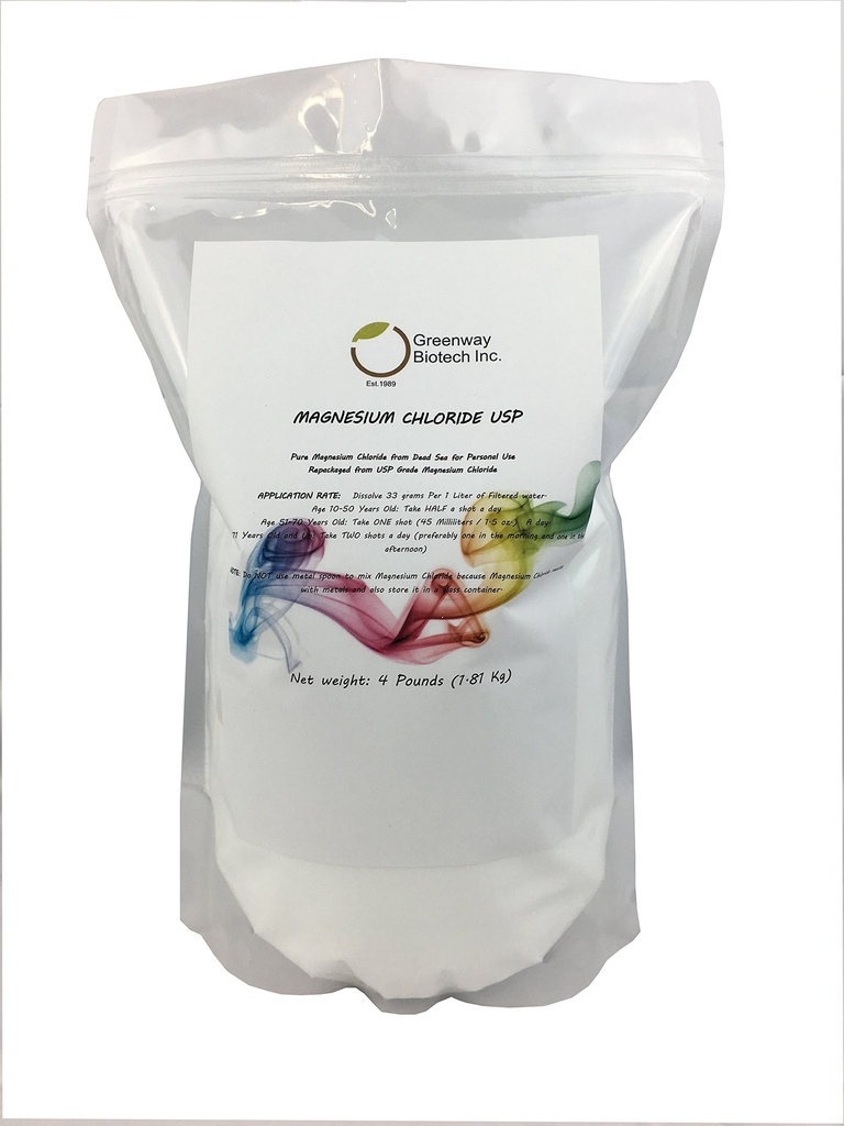 Greenway Biotech, Inc. Magnesium Chloride USP Supplement 100% Edible Cloruro de Magnesio Comestible Powder (Pharmaceutical Grade) - (4 pund)