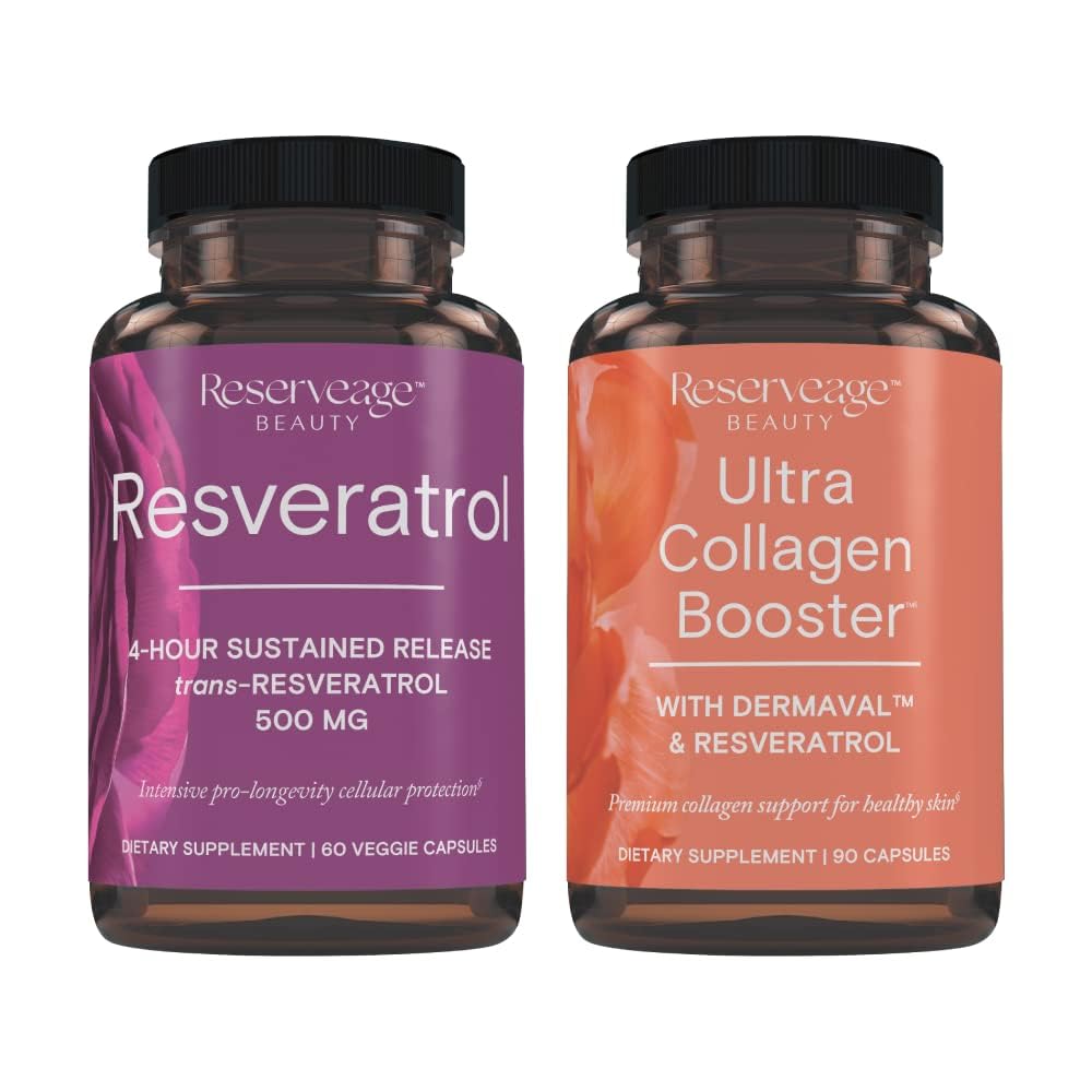 Resveratrol & Ultra Collagen Booster - Resveratrol & Collagen Capsules för Cell & Skin Support - Funktioner Dermaval - 60 kapslar, 90 Ultra Collagen Booster Capsules