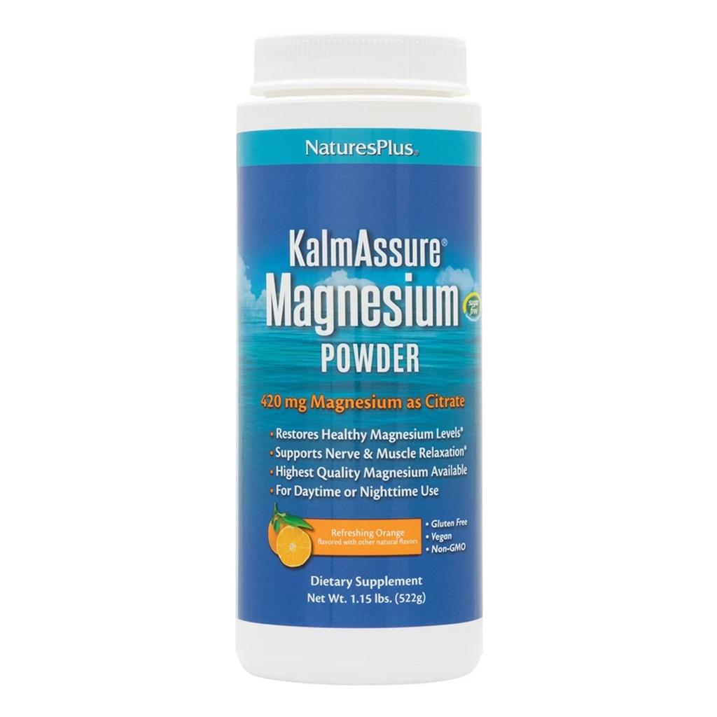 NaturesPlus KalmAssure Magnesiumjauhe - 1.15 lb, 2 kpl pakkaus - Orange Flavor - Tukee Hermo- ja lihasrelaksaatiota - Ei-GMO, Gluteeniton, Vegaani - 120 yhteensä