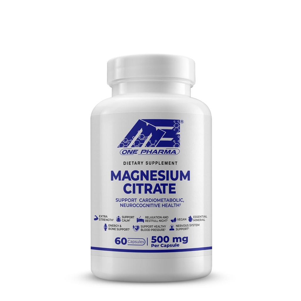 MB One Magnesium Citrate 500mg - Mycket Absorption Formel för muskel, nerv, sömn och benstöd - Vegan, icke-GMO - Digestive & Heart Health - 60 Caps - 60 Day Supply