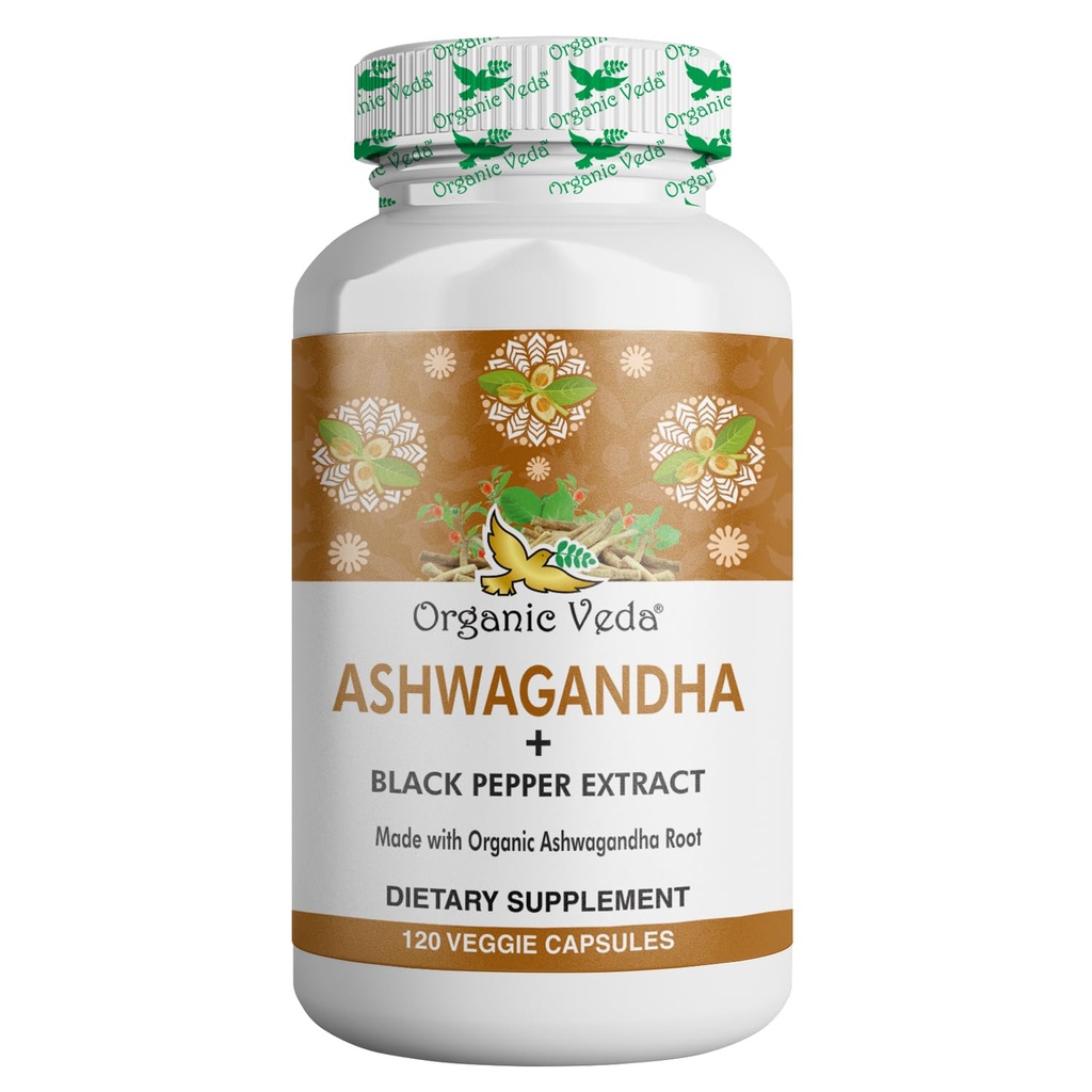 Luomu Veda Ashwagandha Lisäravinteet, 1500mg - Ashwagandha kapselit Black Pepper Extract - valmistettu puhdas 100% Organic Ashwagandha juuri - Mielialatuki täydentää & energia, 120 kasvis