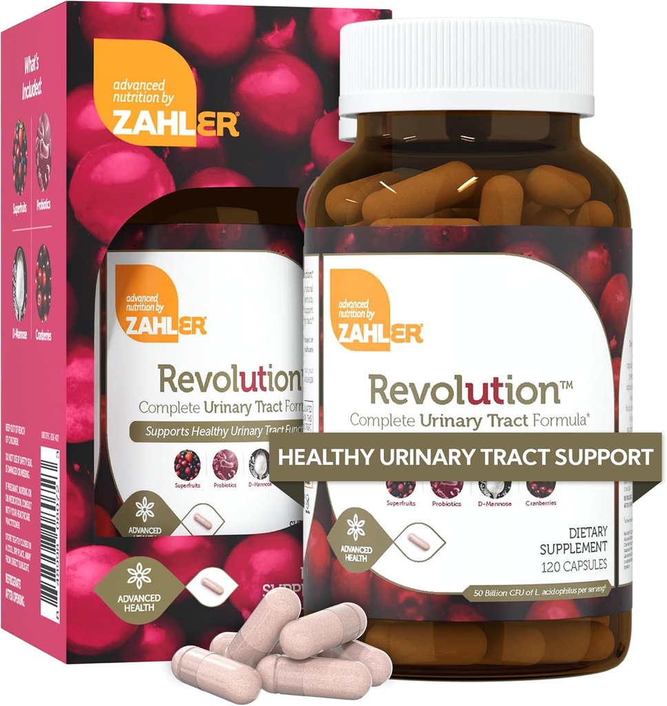 Zahler Revolution - Komplett kvinno Urinary Tract Health Formel med probiotika - UTI Pills - 1200mg D-Mannose och Cranberry Supplement - Urinary Tract Infection Support för kvinnor (120 kapslar)