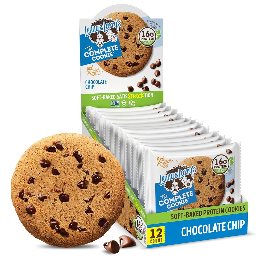 Lenny & Larry's The Complete Cookie, Chocolate Chip, Soft Baked, 16g Kasviproteiini, Vegan, ei-GMO, 4 Ounce Cookie (Pakkaus 12)