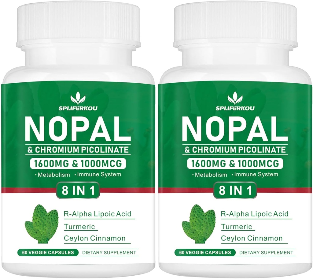 Super Nopal 1600mg, Piikkipäärynälisä R-Alfa lipoiinihappo, kurkuma,120 kapselia (60 tarjoilua)
