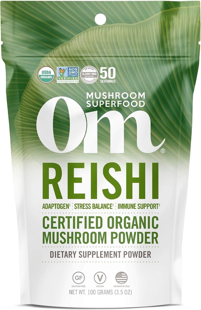 OM MUSHROOM SUPERFOOD Reishi Organic Mushroom Powder, 3,5 Ounce, 50 Servings, Adaptogen, Stressi- ja immuunituki, Superfood Mushroom Supplement