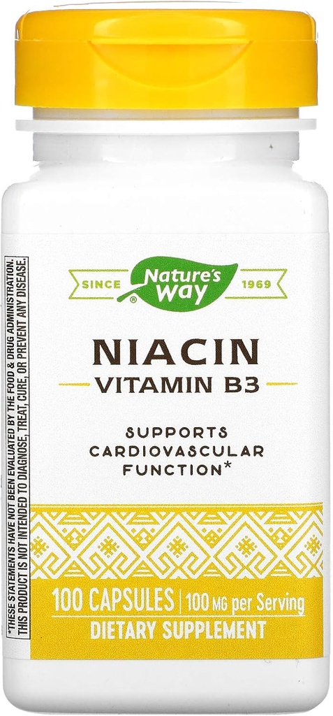 Niasiini, B3-vitamiini, 100 mg, 100 kapselia, luonnontapa