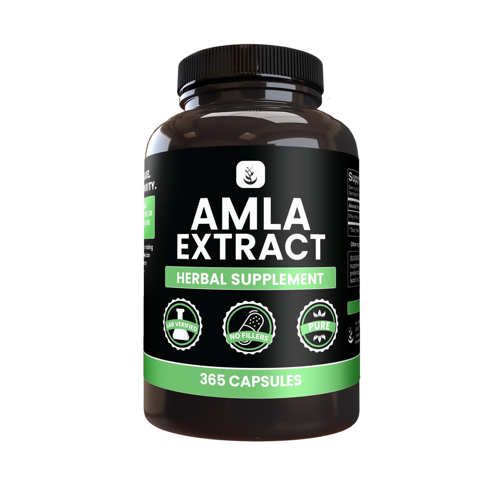 PURE ALKUPERÄISET AINEET Amla Extract (365 kapselia) Ei magnesiumia tai riisiä täyteaineita, aina puhdas, labra varmistettu