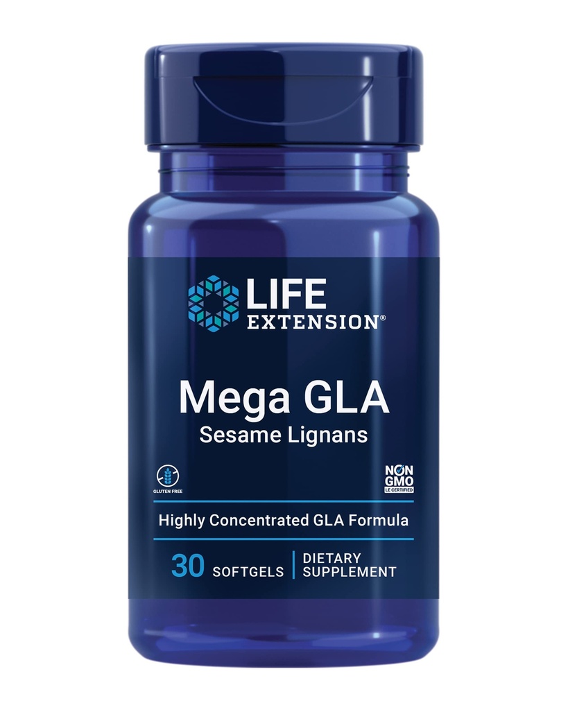 Life Extension Mega GLA Seesam Lignans, Omega-6 Rasvahapot edistää tervettä tulehdusreaktiota, Gluteeniton, ei-GMO, 30 pehmeää