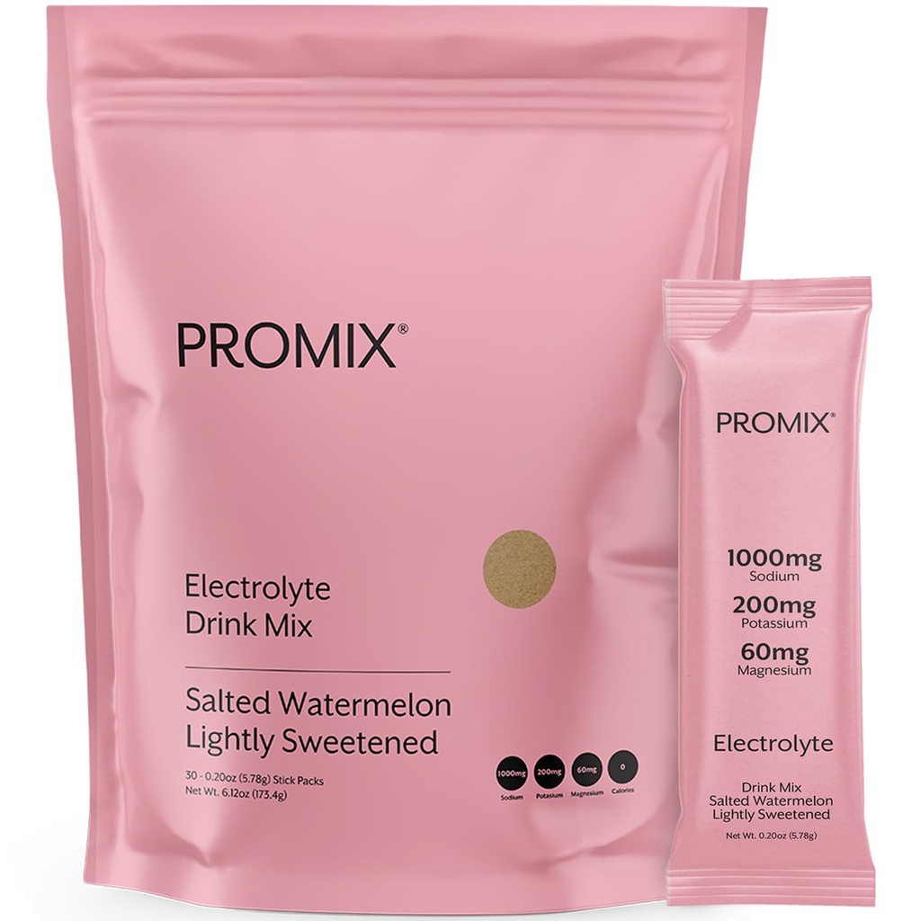 ProMix Nutrition Electrolytes Powder Hydration Packets - Himalayan Pink Salt, Magnesium, Kalium, Vitamin C - Salted Watermelon, Lätt Sweetened - 30 portioner (Pack av 30)