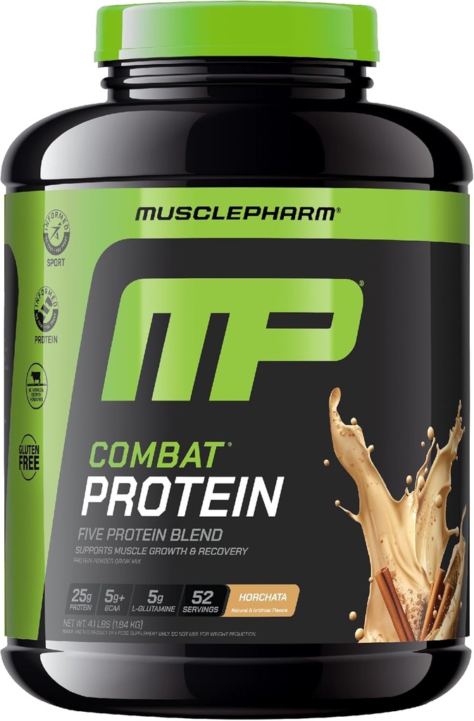 Lihas Pharm Combat Protein Powder, Horchata Flavor, polttoaineet lihaksia tuotteliaisiin harjoituksiin, 5 proteiinilähteet mukaan lukien heraproteiini Isolaatti ja muna-albumiini, Gluteeniton, 4 lb, 52 tarjoilua
