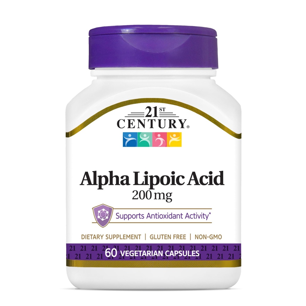 21. vuosisata Terveydenhuolto Alfa Lipoic Acid 200 mg, 60 kreivi kasvissyöjäkapselit