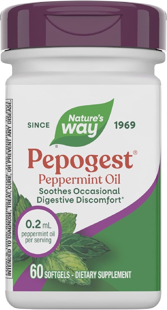 Nature's Way Peppermint Oil, Soothes Satunnainen ruoansulatuskanavan häiriö*, Enteric päällystetty piparminttuöljy Softgels, 60 Softgels (Packaging May Vary)