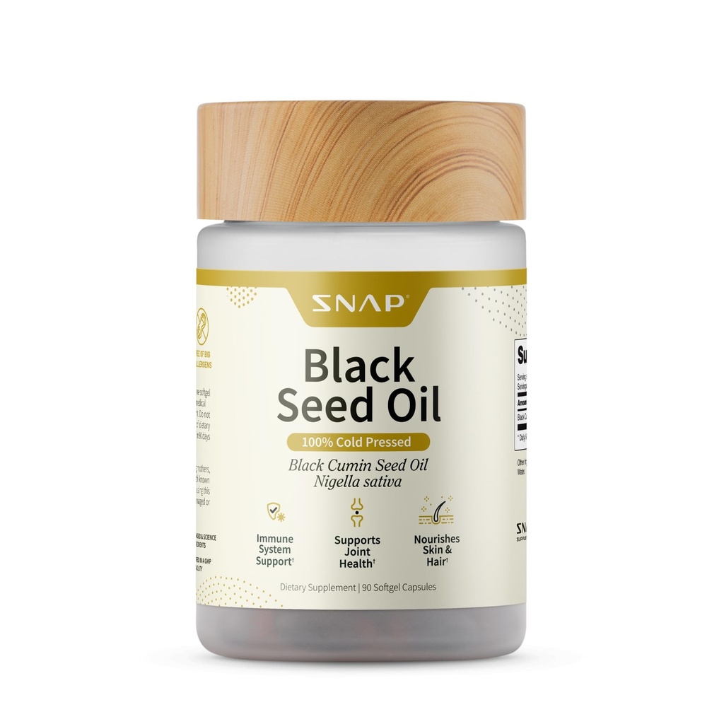 Snap lisäravinteet Musta siemenöljy kapselit 100% Kylmä Pressed Organic Nigella Sativa ... tukee immuuniterveyttä, detoxia, ihoa, hiuksia, niveliä & yleinen hyvinvointi 90 Softgels