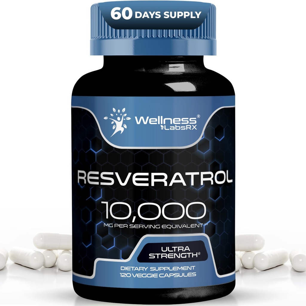 WELLNESS LABSRX Resveratrol 120 kapselia, Resveratrol täydentää, Resveratrol 1000 mg Polygonum juuri, Trans Resveratrol terveenä ikääntyminen, sydän, aivojen terveystuki - Vegan, Keto
