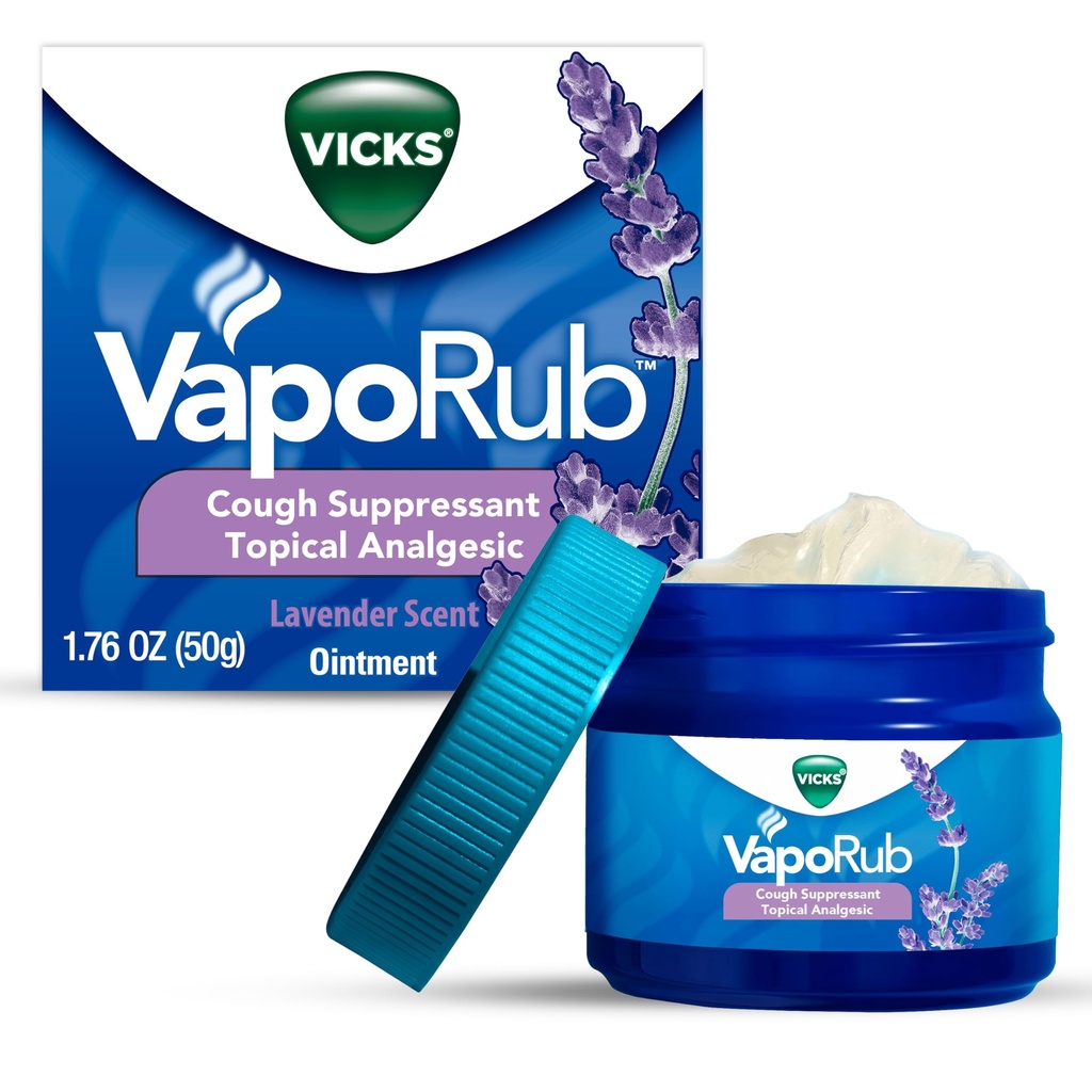 Vicks VapoRub, Laventelin tuoksu, yskänlääkettä, rintahierontaa ja analgeettista voidetta, lääkinnälliset Vicks Vapors, yskänlievitys kylmän, kivun ja kivun vuoksi, 1,76oz