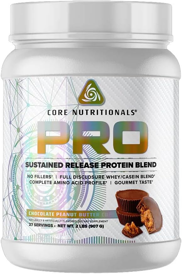 Core Nutritionals Pro Sustained Release Whey Protein Blend | med Digestive Enzymes | 25g Protein, 2g Carbs | No Fillers | 2 Pound (Chocolate Peanut Butter Cup)