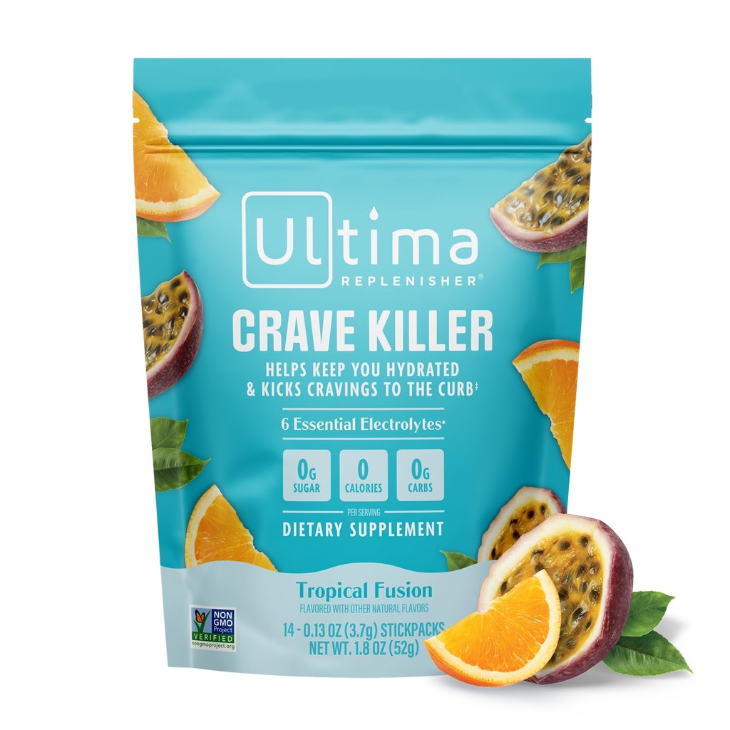 Ultima Replenisher Crave Killer Supplement och Electrolytes Powder - Tropical Fusion, 14 Stickpacks - Hydration Packets Att sparka begär till Curb