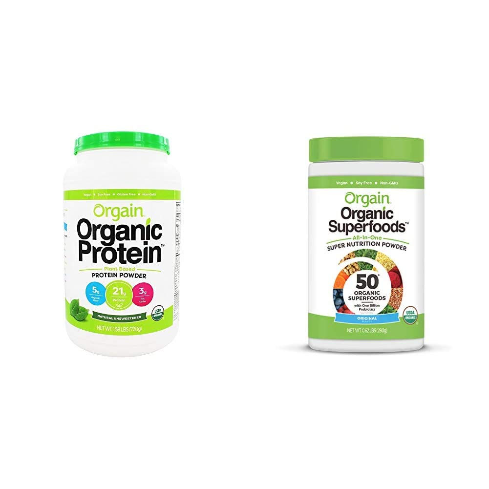 Orgain Organic Plant-Based Protein Powder + Superfoods Greens Powder Bundle (1,59lb + 0,62lb)