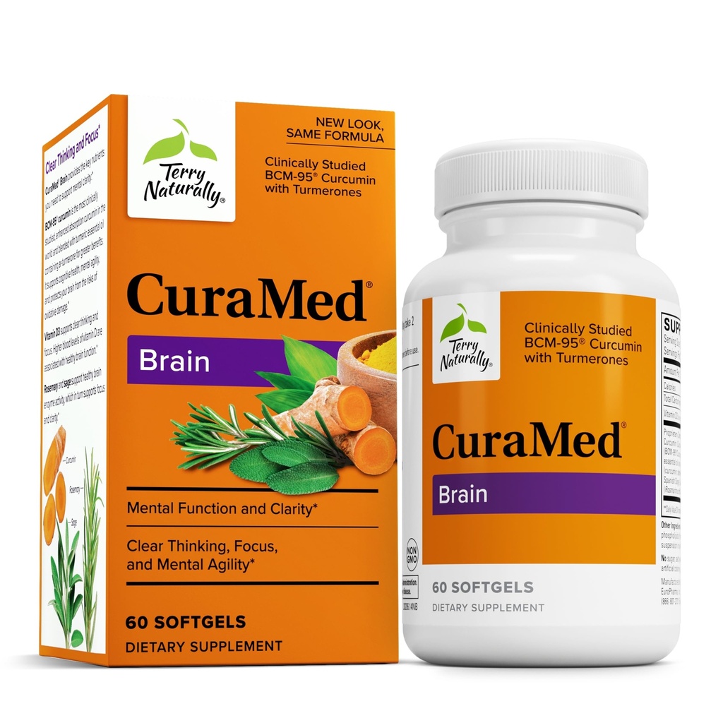 Terry Luonnollisesti CuraMed aivot - Ravintolisä tukea Clarity & Focus - Brain Health täydentää Curcumin & Turmeric Essential Oil Aid Keskittyminen - 60 Softgels