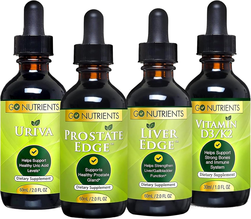 Go Nutrients Miesten terveys Bundle - vitamiini D3/K2, Maksa Edge, Eturauhas Edge, Uriva ... Täydellinen tuki luun, maksan, eturauhasen ja virtsahapon terveys ...