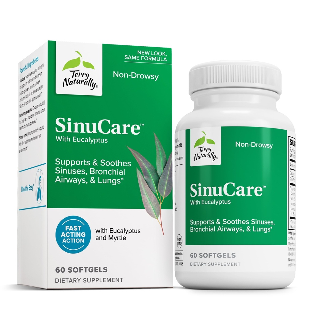 Terry Naturally SinuCare - Bronchial Wellness Support Supplement - Healthy Sinus Aid - Kosttillskott för att stödja hälsosamma lungor - 60 Softgels