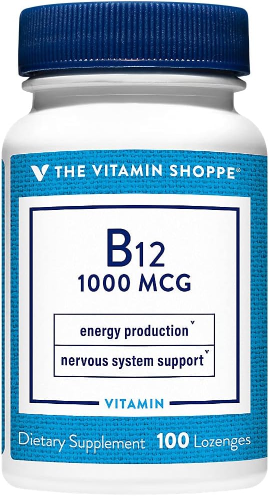 Vitamiini Shoppe-vitamiini B12 1000 mcg - Tukee energian tuotantoa, kerran päivässä ravintolisä - B-12-vitamiini (Cyanokobalamiini), Gluteenittomat ja maitotuotteet (100 Lozenges)