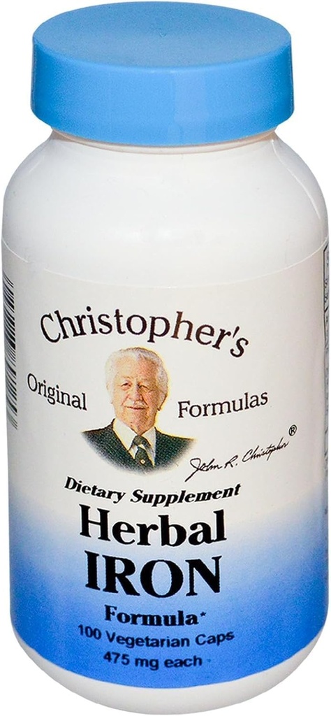 Christopher's Original Formula kasviperäisten Iron Formula, Natural Iron Support, 450 mg, 100 kasvissyöjän kapselit