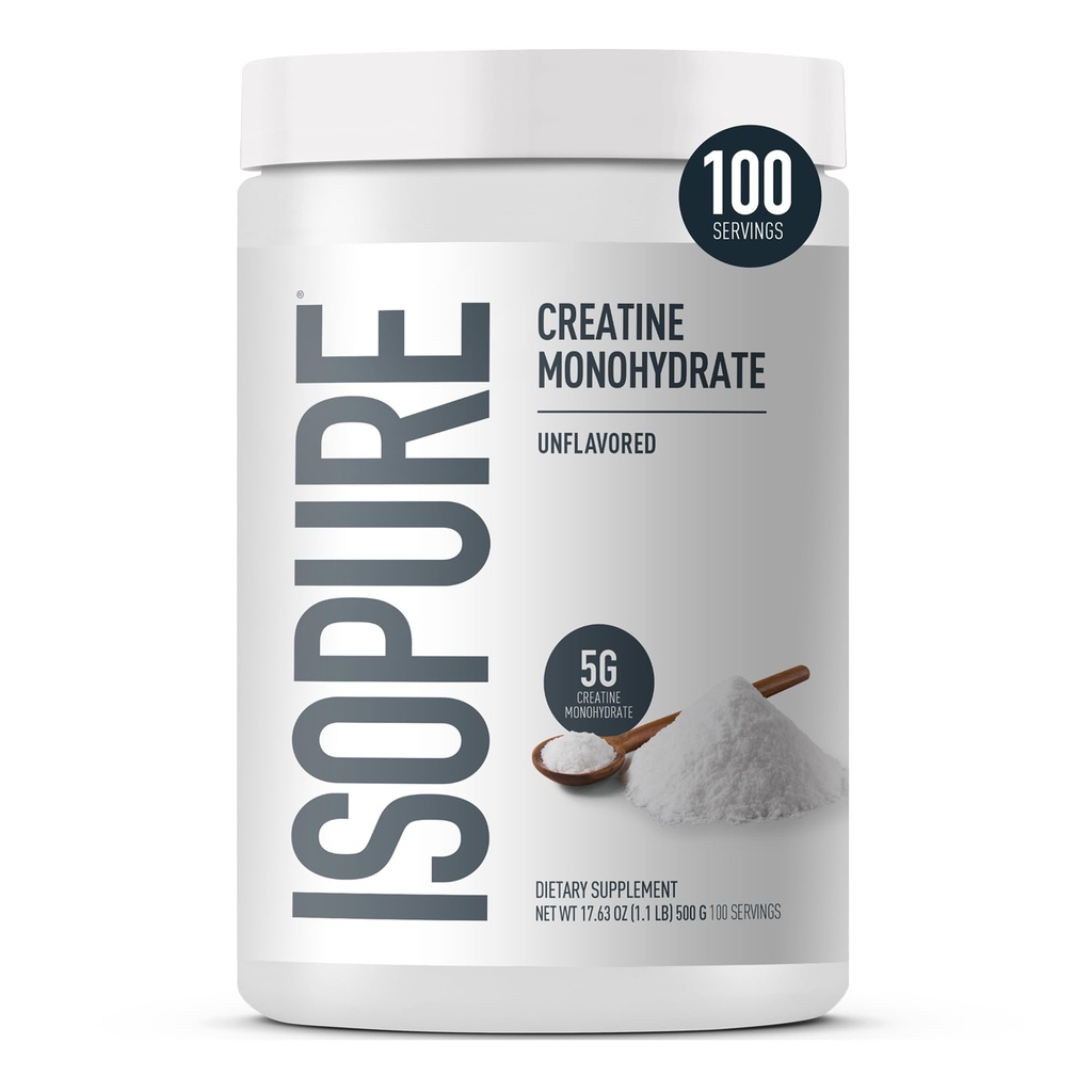Isopure 100% puhdasta kreatiinimonohydraattia Kuiva-aine, sokeriton, aromiton, 5g kreatiinimonohydraattia per tarjoilu, 1,1 Lbs, 100 tarjoilua (Pakkaus toukokuussa Vary)