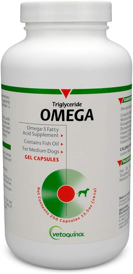 Vetokinoli Triglyseridi Omega Dog Supplement kapselit, keskiraskas: 30-60 lbs, 250ct
