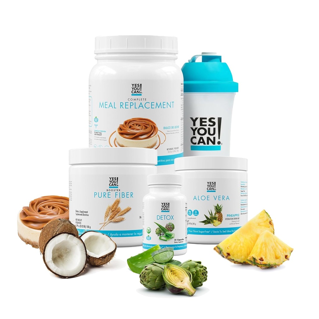 Yes You Can! Detox Plus Kit, Daily Cleanse Pure Fiber Meal Replacement, Drink Mix, Shake Booster & Supplement, Body Cleanse Kit för kvinnor, Daily Cleanse - Dulce de Leche, Aloe Vera Peach Lemonade