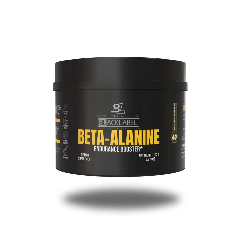 BLACKLABEL Supplements Beta-Alanine Powder, 60 portioner - Osmakad Amino Acid Supplement för uthållighetsstöd, högintensiv träning, sprinting, Crossfit & Sports Performance - Koffeinfri