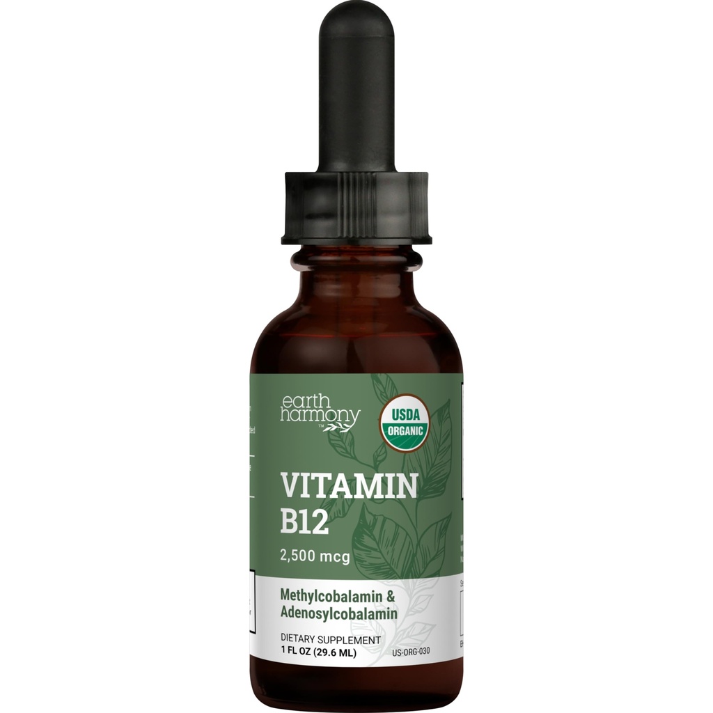 Organic Vegaani B12 sublingual Liquid Supplement - 2500mcg Methylcobalamin Drops Natural Energy, Metabolia Terveys ja immuunijärjestelmä tuki - 1 Fl Oz