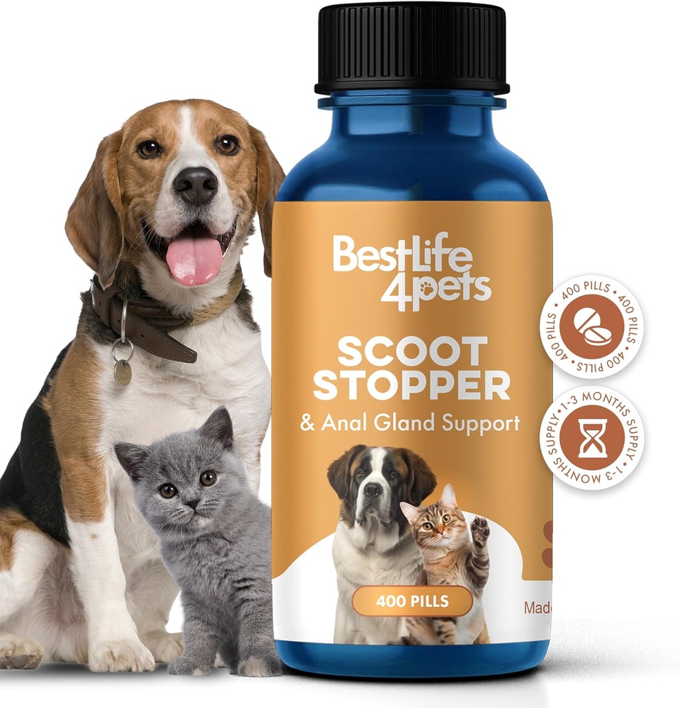 Scoot Stopper koirille ja kissat ... Natural Anal Gland & digestive Support Supplement for Scooting, Jakkalan johdonmukaisuus, Ummetus, Sisällä Onnettomuuksissa & Vaikea kakkia 400 Odorless pillereitä