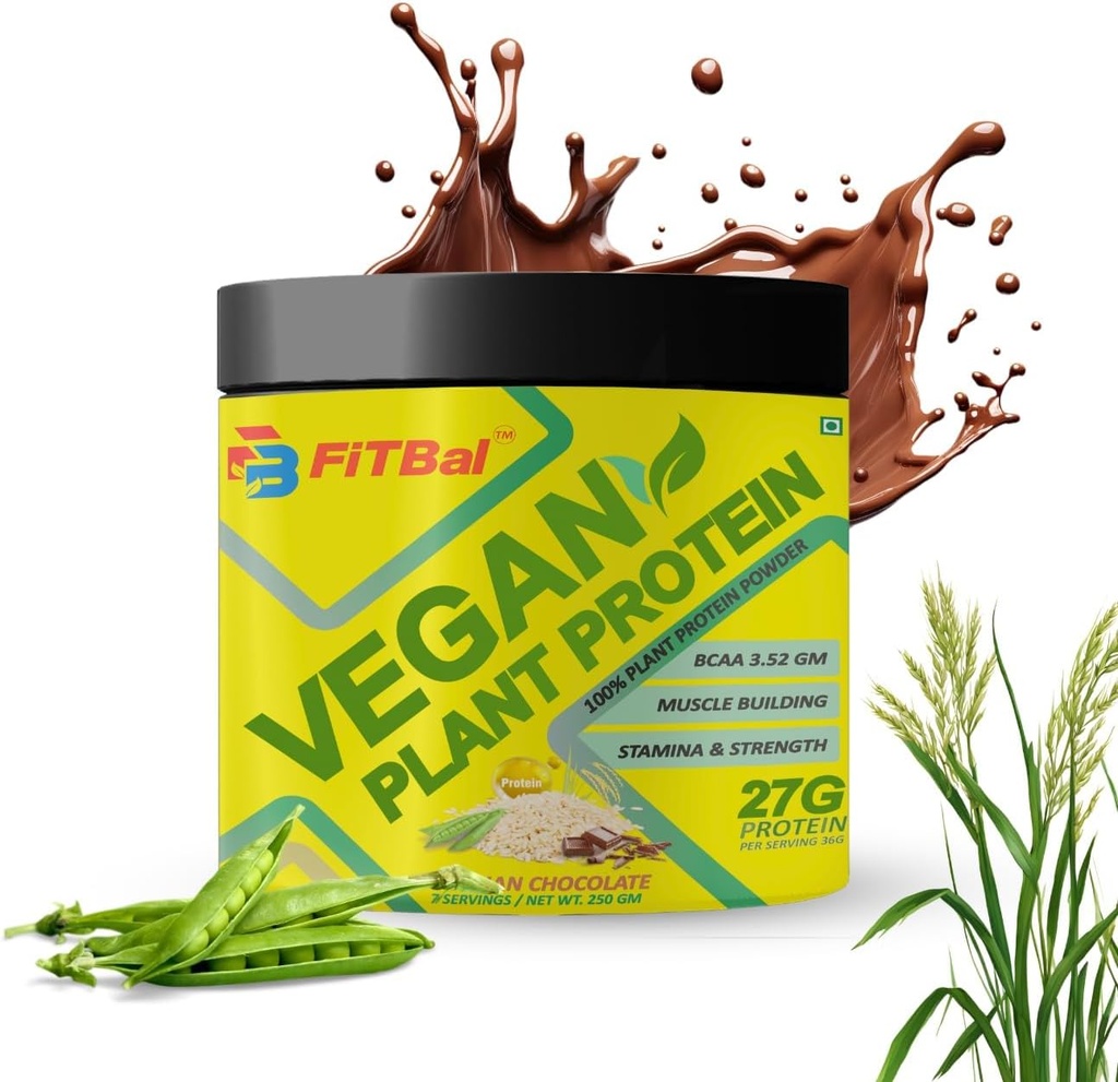 Vegan Plant Protein Powder Pea, Brown Rice Protein 250 gram (7 portioner) Serving Quantity-36 G 27 G Protein Per Servering, Glutamine -4.35gm BCAA-3.53GM