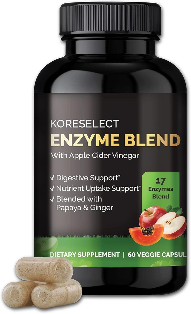 17 Enzyme Blend for Ruoansulatuselimistön terveyden tuki täydentää, immuunituki, turvotusta ja kaasua lievittää, ravinteiden imeytyminen, Apple Siiderin viinietikka, inkivääri, Papaija - 60 kapselia