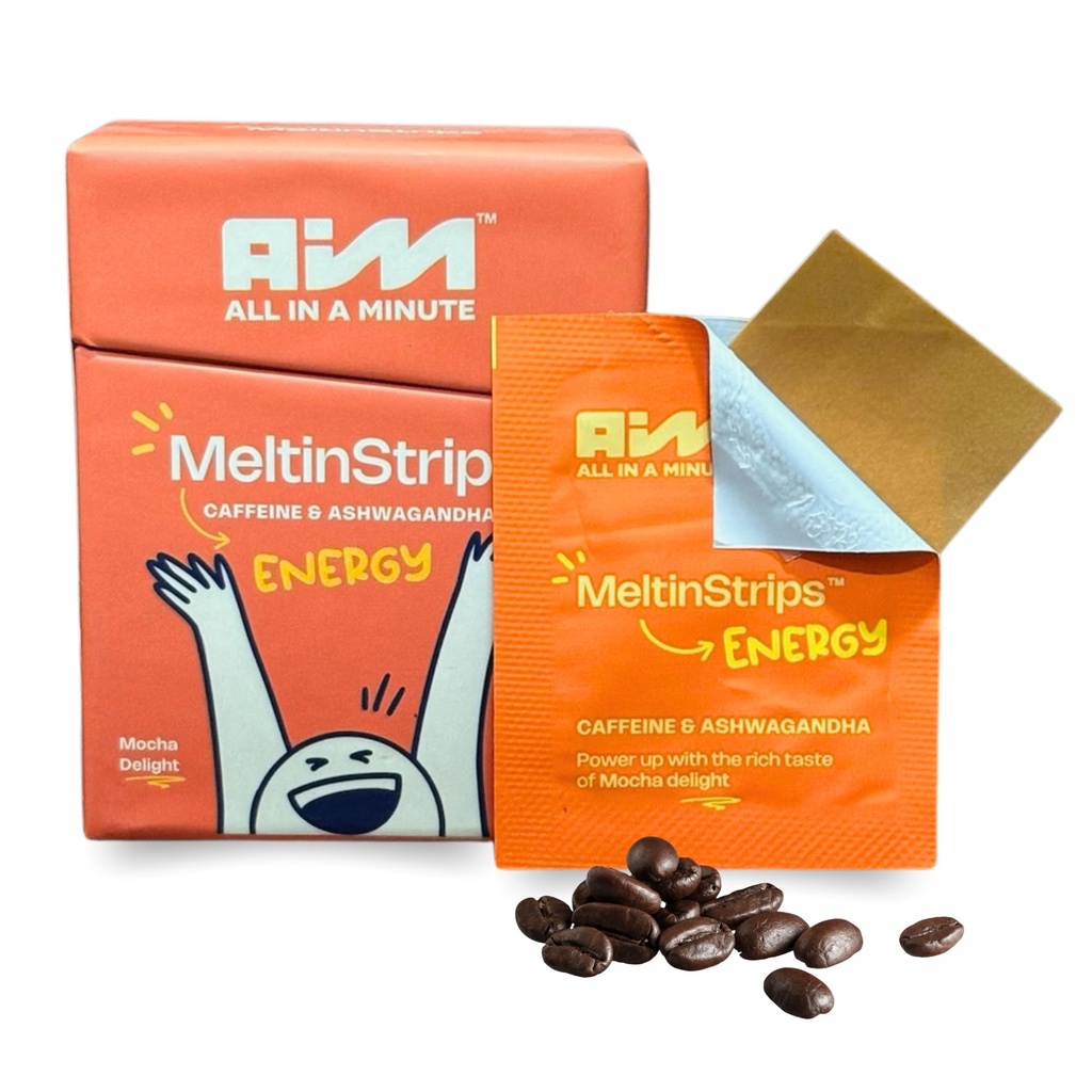 MeltinStripsTM Energy Strips 40 mg kofeiini, 20 mg Ashwagandha & B12 ...