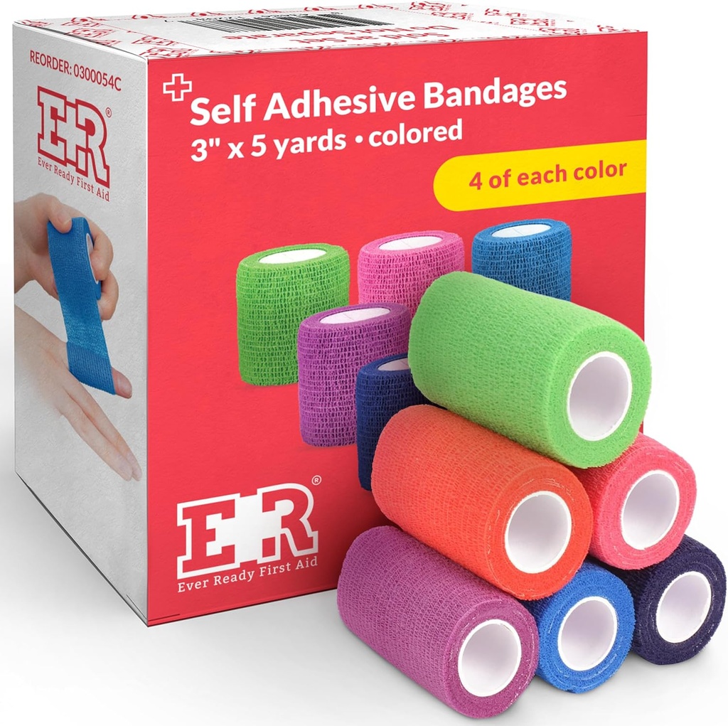 Ever Ready First Aid Self Adherent Cohesive Bandges 3" x 5 Yards - 24 Count, Sateenkaari värit