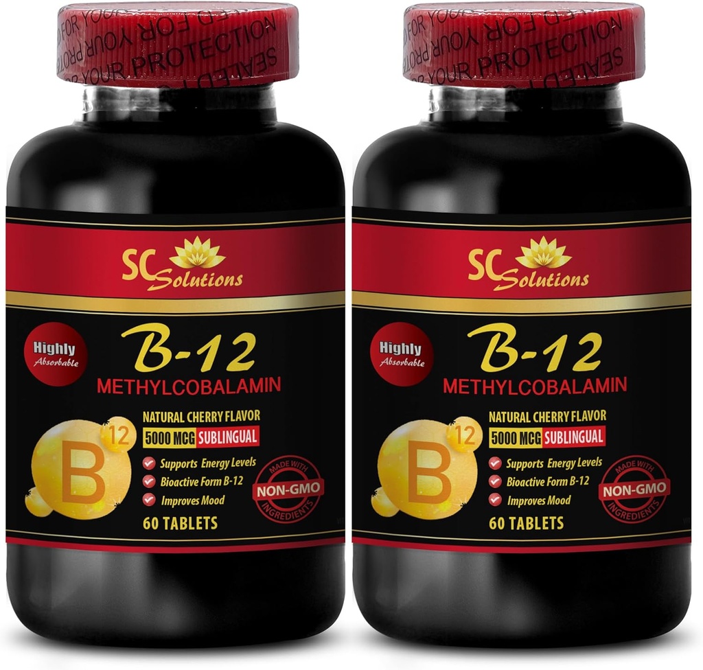Methylcobalamin ekologisk - METHYLCOBALAMIN VITAMIN B-12 5000 - sportnäring uthållighet och energitillskott, atletiska prestationstillskott, energipiller, hjärnboosterpiller - 2 flaskor 120 Tabl