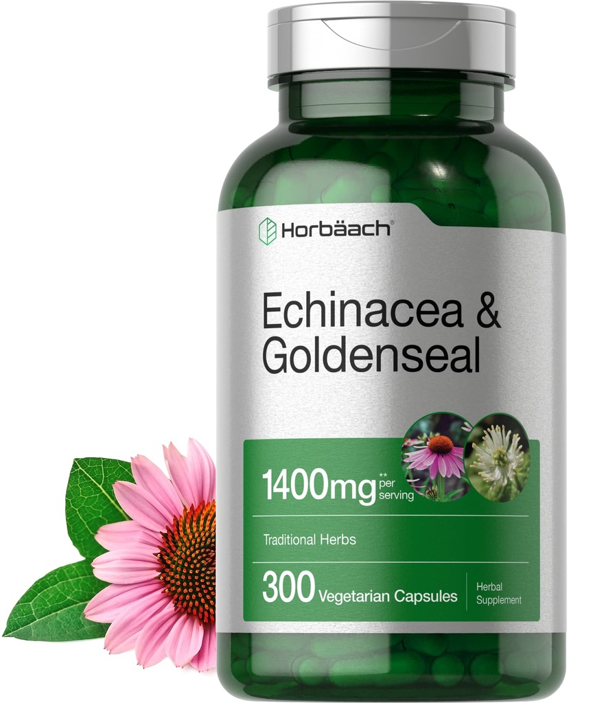 Horbäach Echinacea Goldenseal kapselit ... 1400 mg ... 300 Count... Kasvissyöjä, ei-GMO, gluteeniton uute