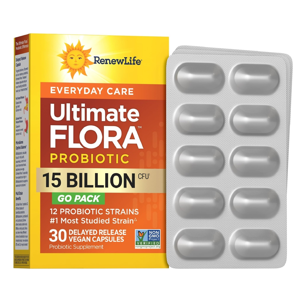 Renew Life Everyday Go-Pack Probiotic Capsules, Daily Supplement stöder Urinary, Digestive och Immune Health, L. Rhamnosus GG, Dairy, Soy och glutenfri, 15 miljarder CFU, 30 Count
