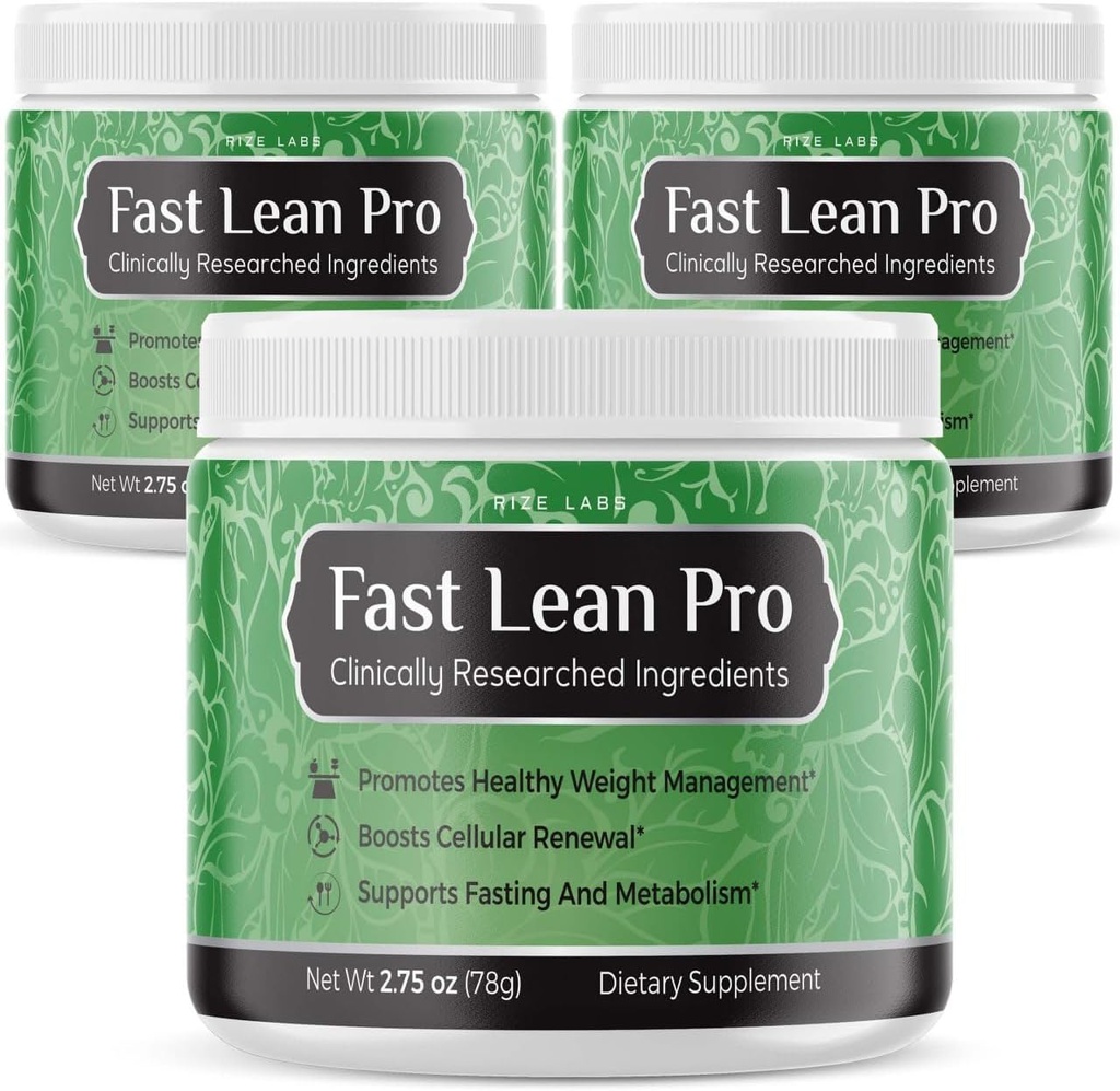 Rize labs Fast Lean Pro, virallinen Fast Lean Pro Advanced Formula Supplement Arvostelut, FastLeanPro Hydration BCAA Drink Capsules in a Jar, Easy to Scoop and Mates Great (90 Servings) (paketti 3)