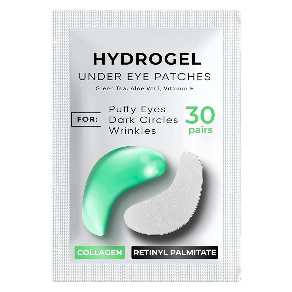 Under Eye Patchs for Dark Circles, Puffiness 30 PAIRS - Tummat ympyrät alle silmän hoito - Under Eye Mask Gel - Under Eye Gel Patches for Puffy Eyes - Vihreä tee, Kollageeni silmän paikat - Under Eye Pads